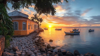 日出热带渔船码头