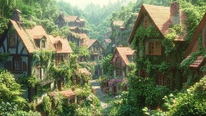 绿色夏日清新古镇小屋