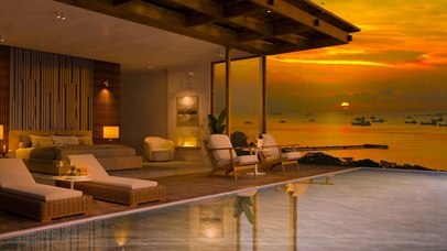 放松傍晚海边别墅