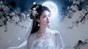 月夜樱花下古风美女