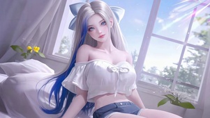 清纯窗前长发女孩