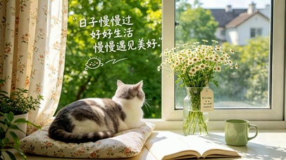 窗边慵懒猫咪慢享治愈生活