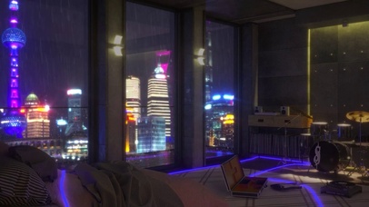 城市雨夜舒适的音乐房间