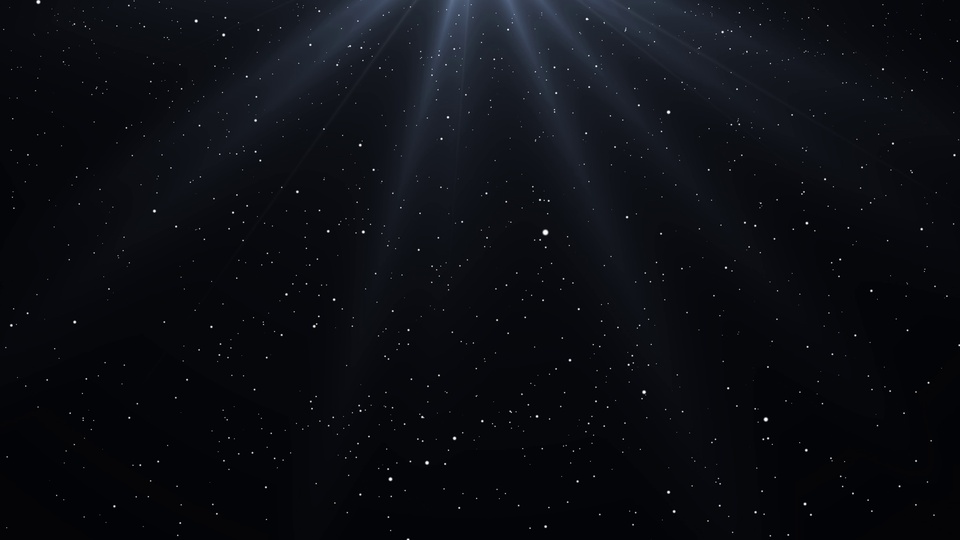 深色星空背景，顶部散下柔和光束，遍布细碎白色星点。