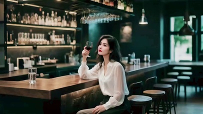 酒吧饮红酒长发美女2