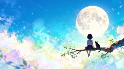 月下少女与猫