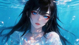 4k蓝色海洋女孩