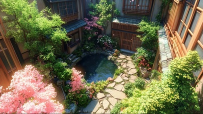 唯美浪漫清新庭院池塘