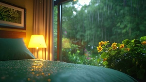 护眼外面雨滴绿景树木