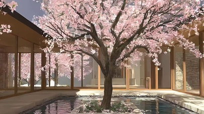 古风樱花树木带鱼屏