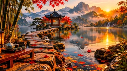 国风山水湖畔