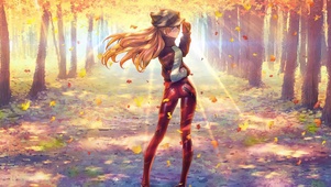 阳光落叶少女
