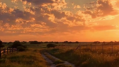夕阳树木景色带鱼屏