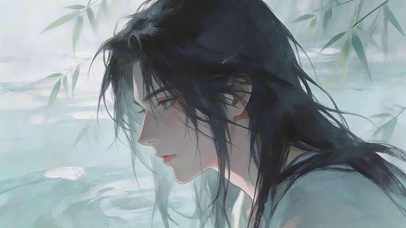 水墨古风江南少年的湖畔思绪