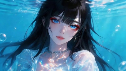 4k蓝色海洋女孩