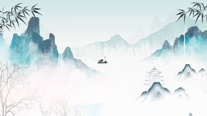 中国风幽静山水飞鸟风景