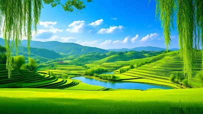 绿色护眼山水草地