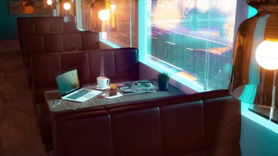 雨天舒适的咖啡厅