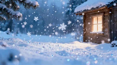 冬季雪天小屋钻石雨梦幻氛围