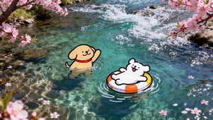 溪水中的线条狗