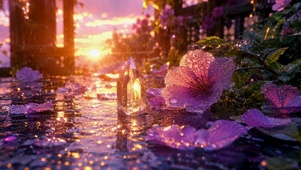 夕照雨滴水晶花境