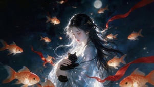 鱼世界女孩和猫咪