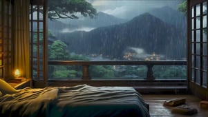 雨天小镇木屋