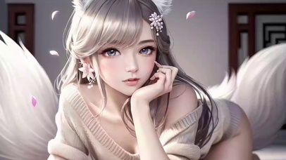 左手托腮的小狐娘