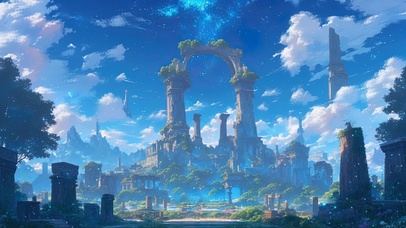 海岛神秘遗迹夜景