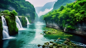 自然山水瀑布风景