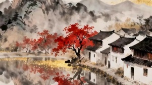 古风山水带鱼屏