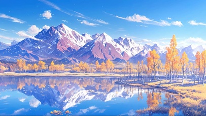 秋日雪山湖泊