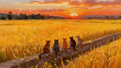 田野看黄昏的猫咪