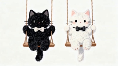 荡秋千的黑白猫咪