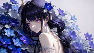 蓝紫花海紫发二次元美少女