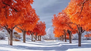 雪景树木带鱼屏