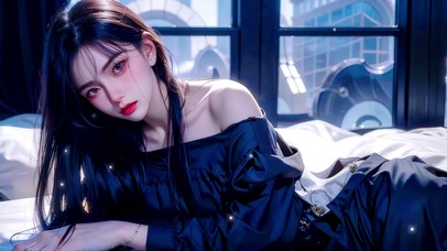 清冷黑色长发美女