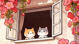 护眼小清新两只猫咪带鱼屏