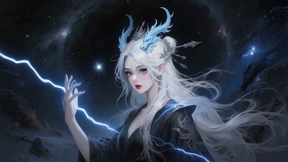 动漫文艺古风暗黑白发闪电龙女