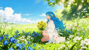 小清新采花的女孩