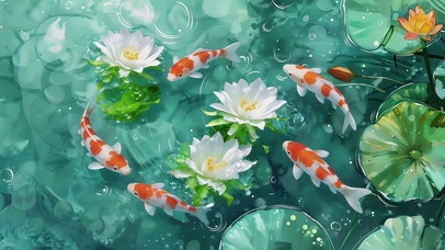 荷花锦鲤