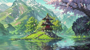 唯美古风山水落花