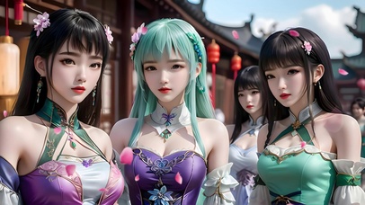 古风古街少女花瓣