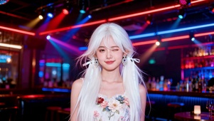 霓虹酒馆银发眨眼美少女