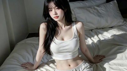 卧室阳光下清纯长发美少女