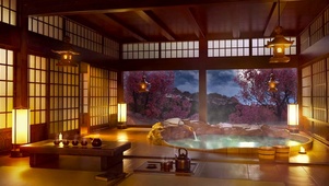 夜晚室内温泉