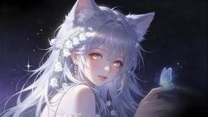 星空狐耳少女与蝶