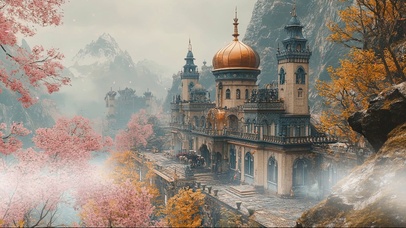 异域古城春日朦胧风景