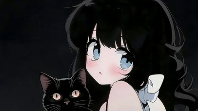 黑发少女与猫