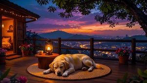 木屋黄昏金毛